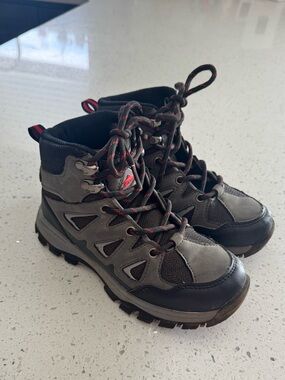 Kids Grey and Black Hiking Boots with Red Accents